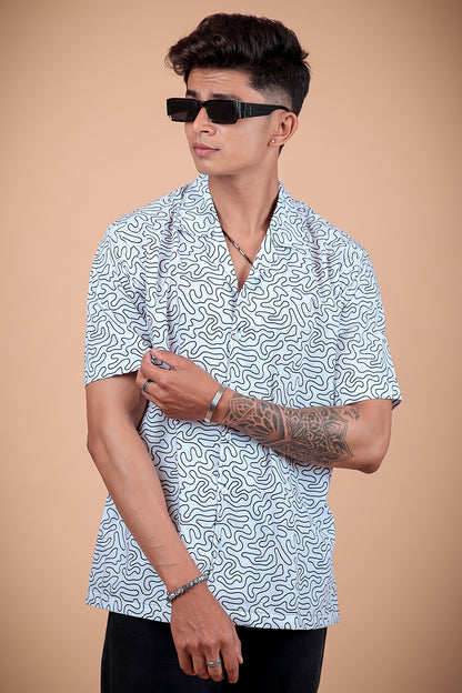 White Wave Printed Half Sleeve Shirt