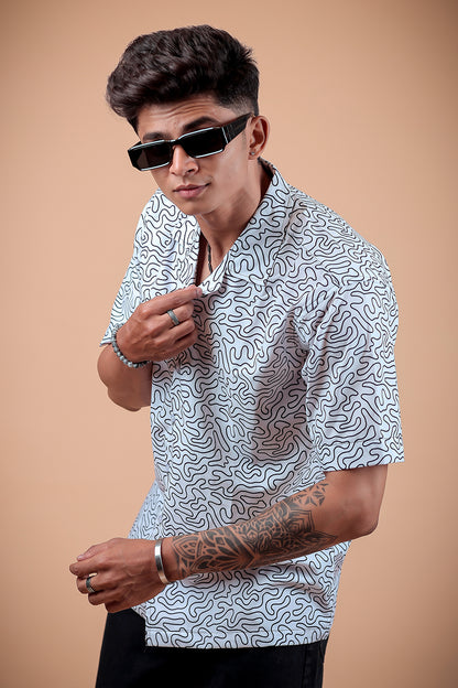 White Wave Printed Half Sleeve Shirt