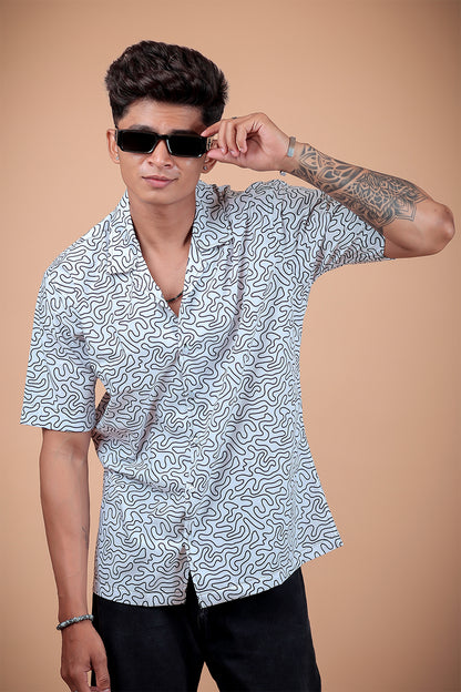 White Wave Printed Half Sleeve Shirt