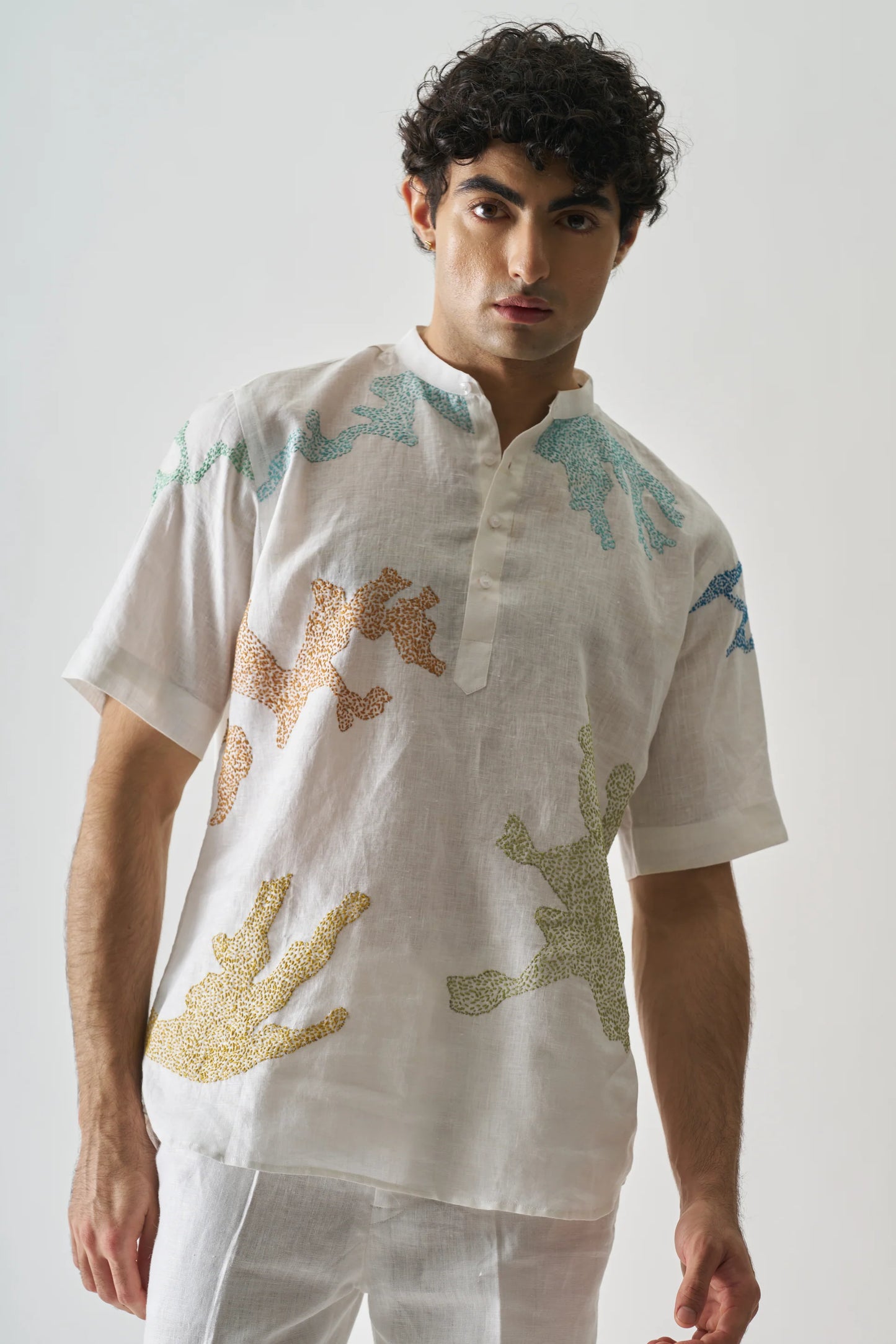 CANVAS OF COLORS - HAND EMBROIDERED PURE LINEN SHIRT