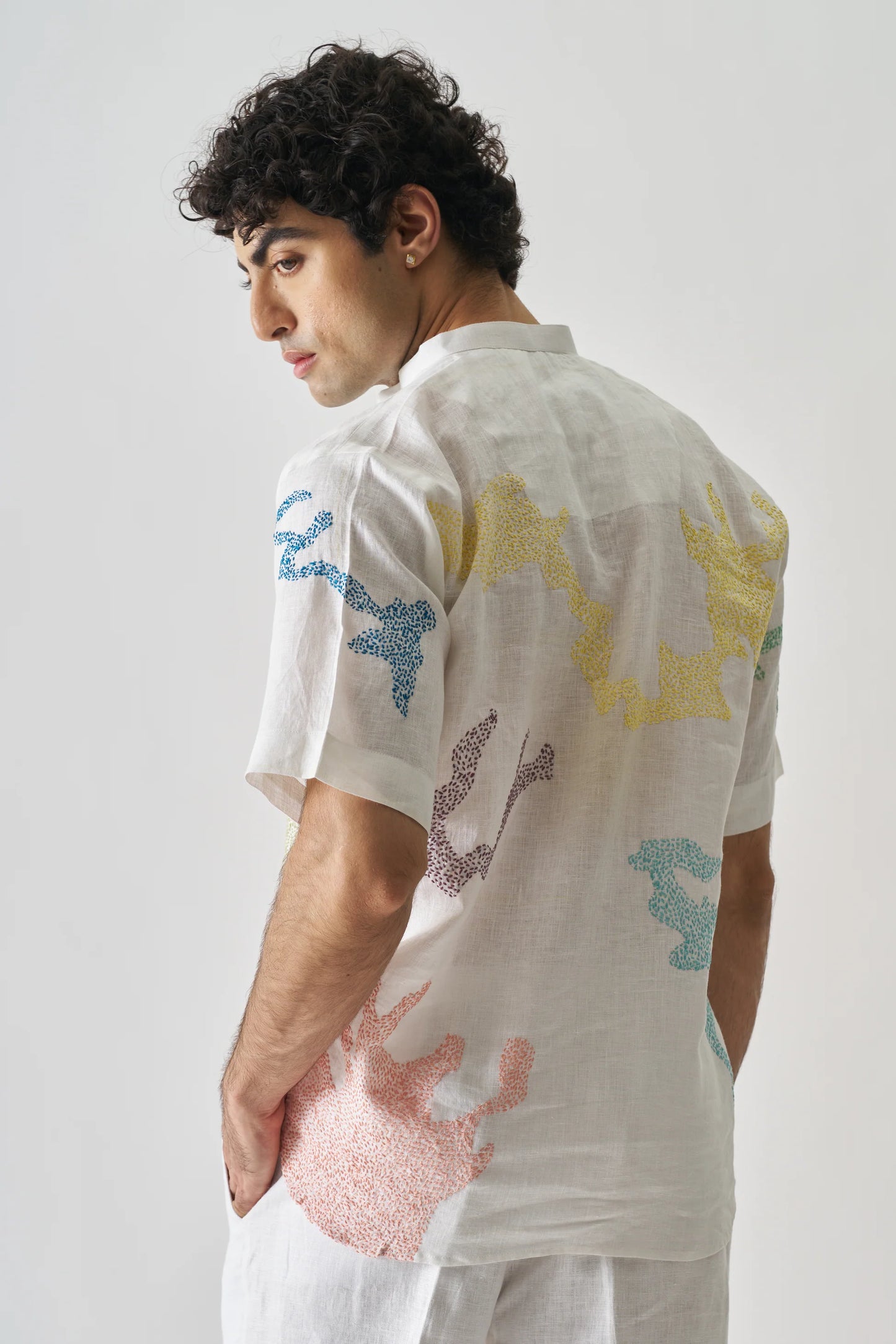 CANVAS OF COLORS - HAND EMBROIDERED PURE LINEN SHIRT