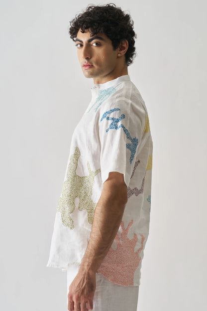 CANVAS OF COLORS - HAND EMBROIDERED PURE LINEN SHIRT