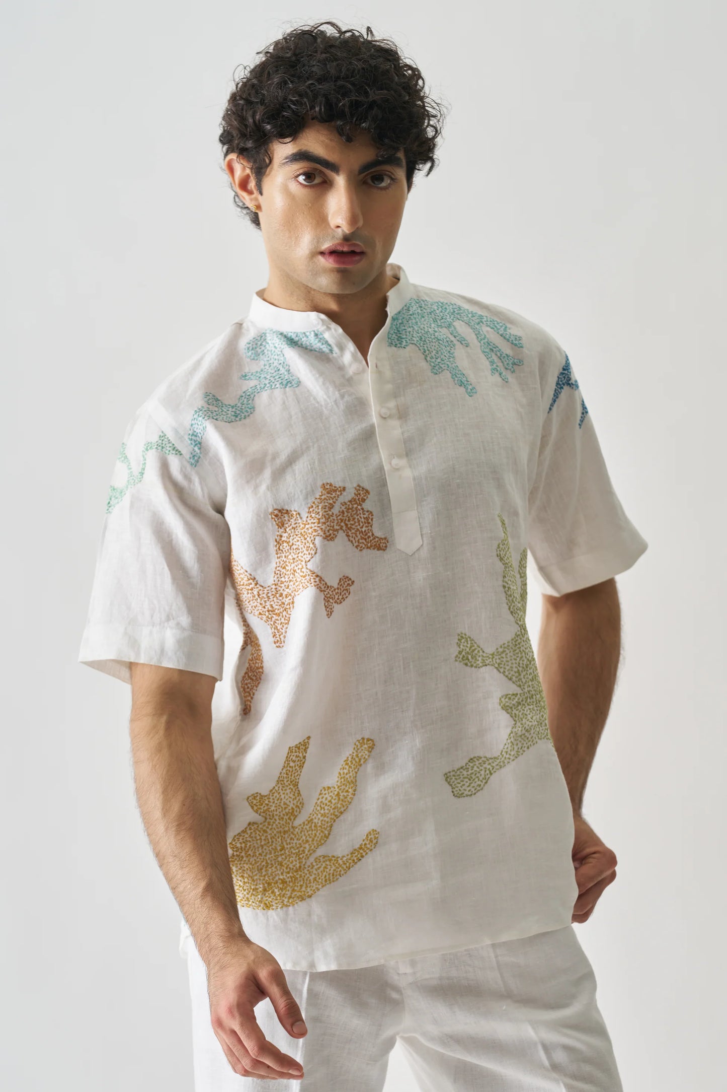 CANVAS OF COLORS - HAND EMBROIDERED PURE LINEN SHIRT