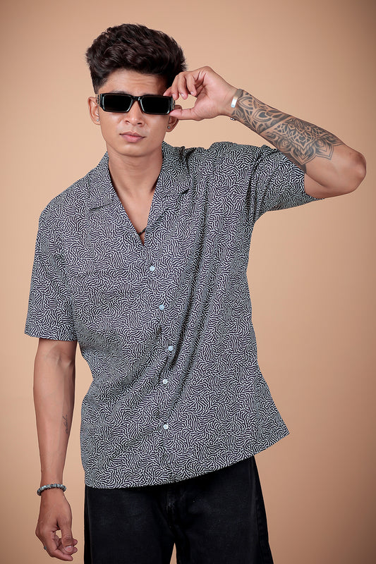 Black And White Printed Half Sleeve Shirt