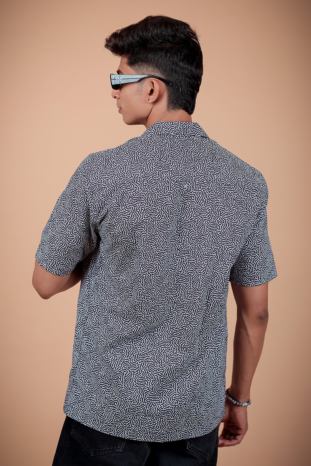 Black And White Printed Half Sleeve Shirt