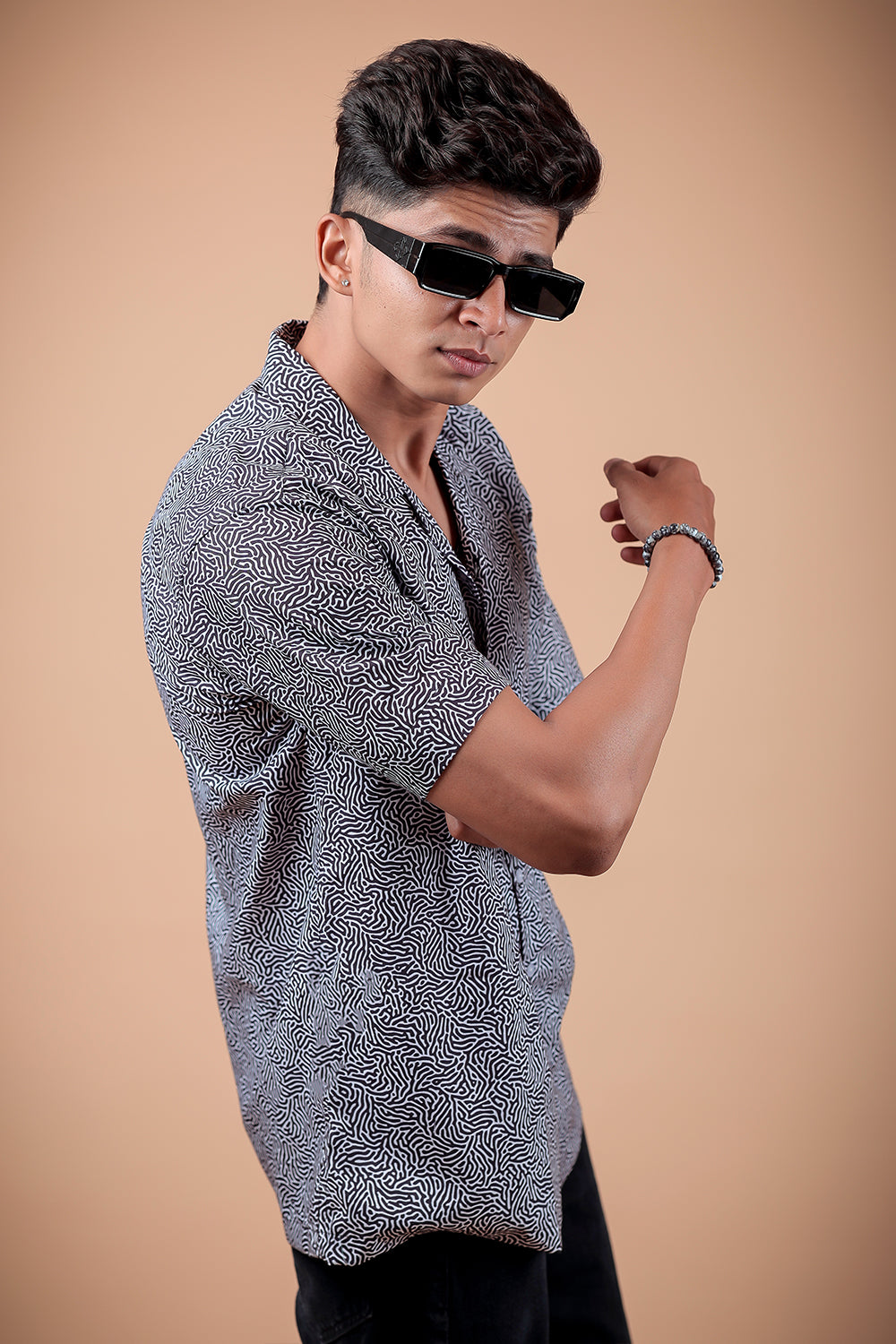 Black And White Printed Half Sleeve Shirt