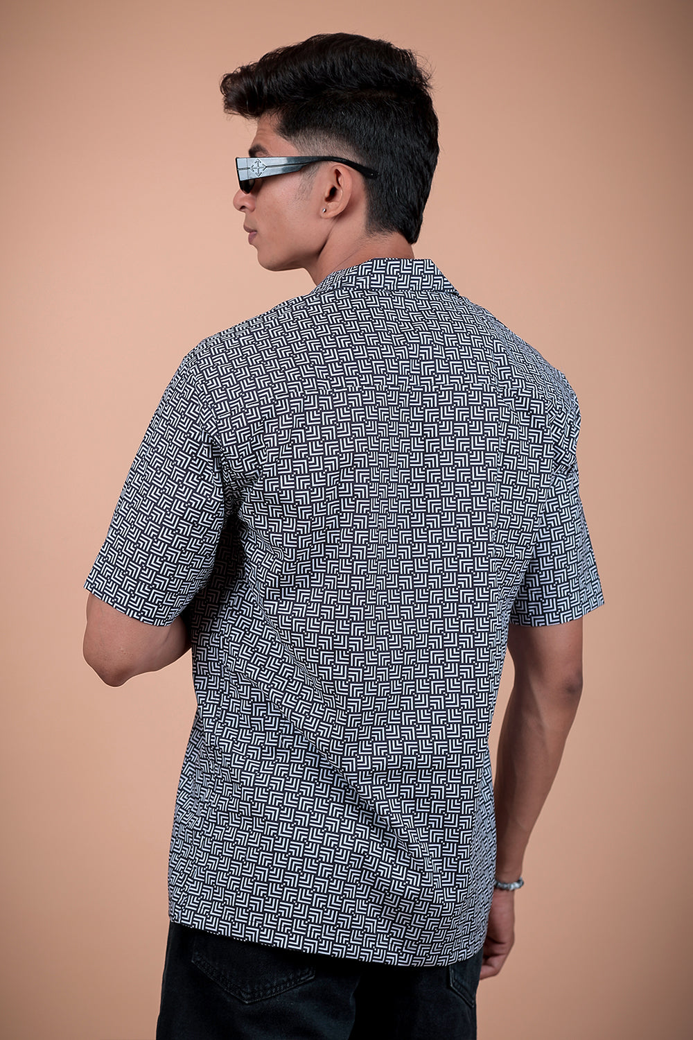 Black And White Printed Half Sleeve Shirt