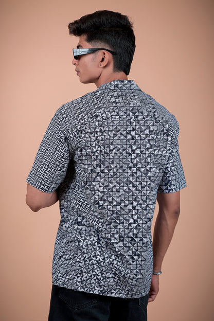 Black And White Printed Half Sleeve Shirt