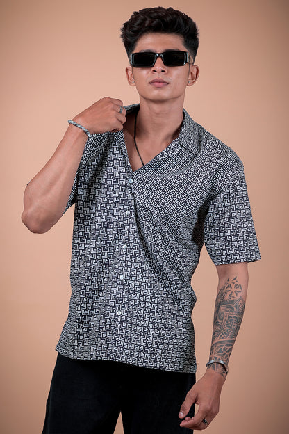 Black And White Printed Half Sleeve Shirt