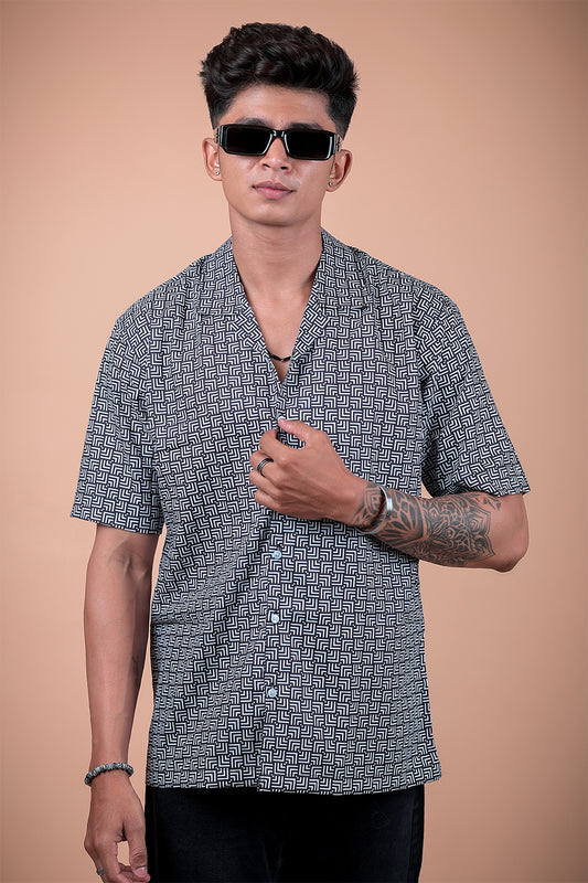 Black And White Printed Half Sleeve Shirt