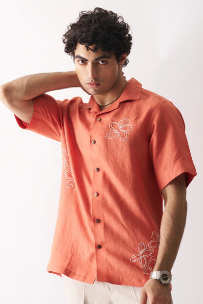 ORANGE BLOSSOM - HAND EMBROIDERED PURE LINEN SHIRT