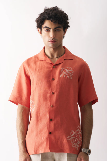 ORANGE BLOSSOM - HAND EMBROIDERED PURE LINEN SHIRT