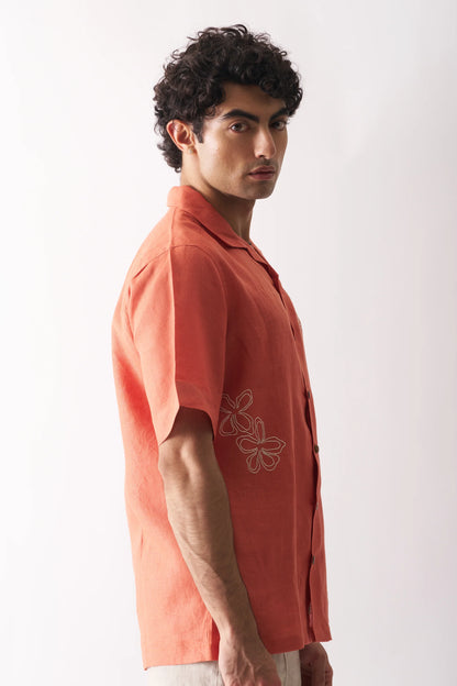 ORANGE BLOSSOM - HAND EMBROIDERED PURE LINEN SHIRT