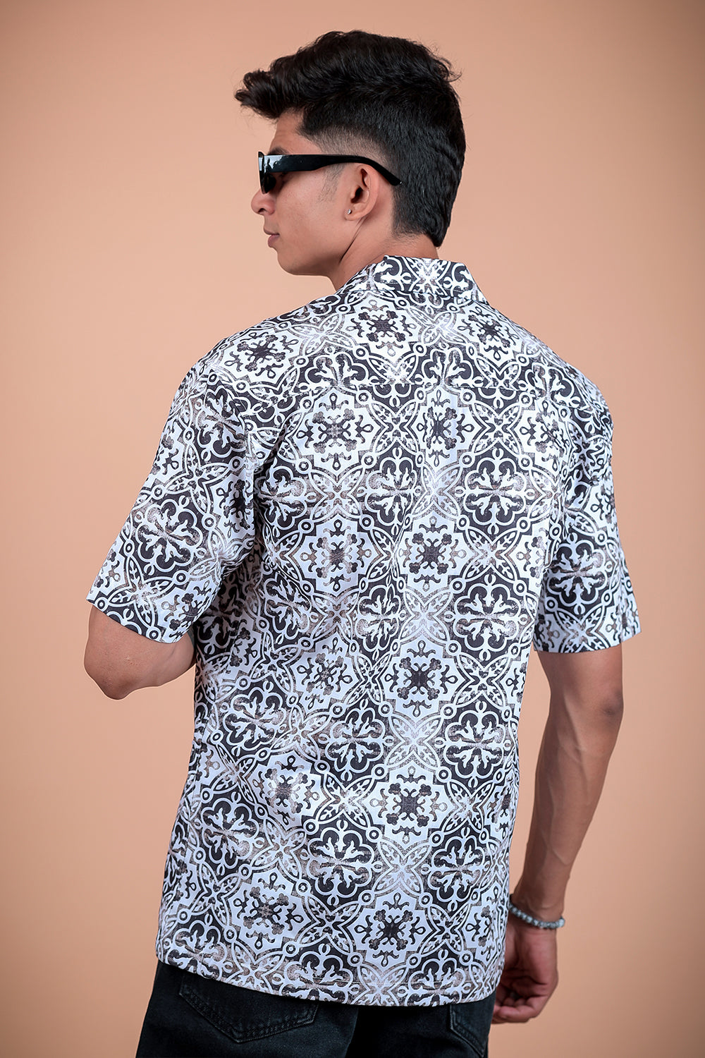 White And Grey Printed Half Sleeve Shirt