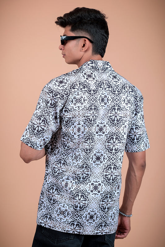 White And Grey Printed Half Sleeve Shirt