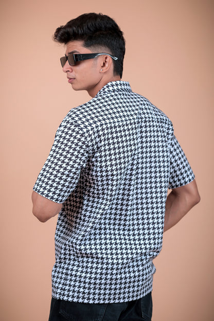 Black And White Printed Half Sleeve Shirt