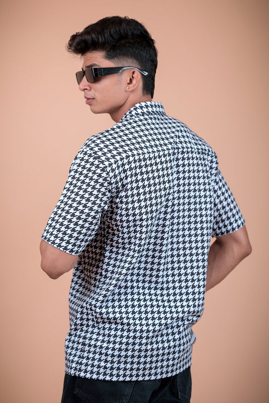 Black And White Printed Half Sleeve Shirt