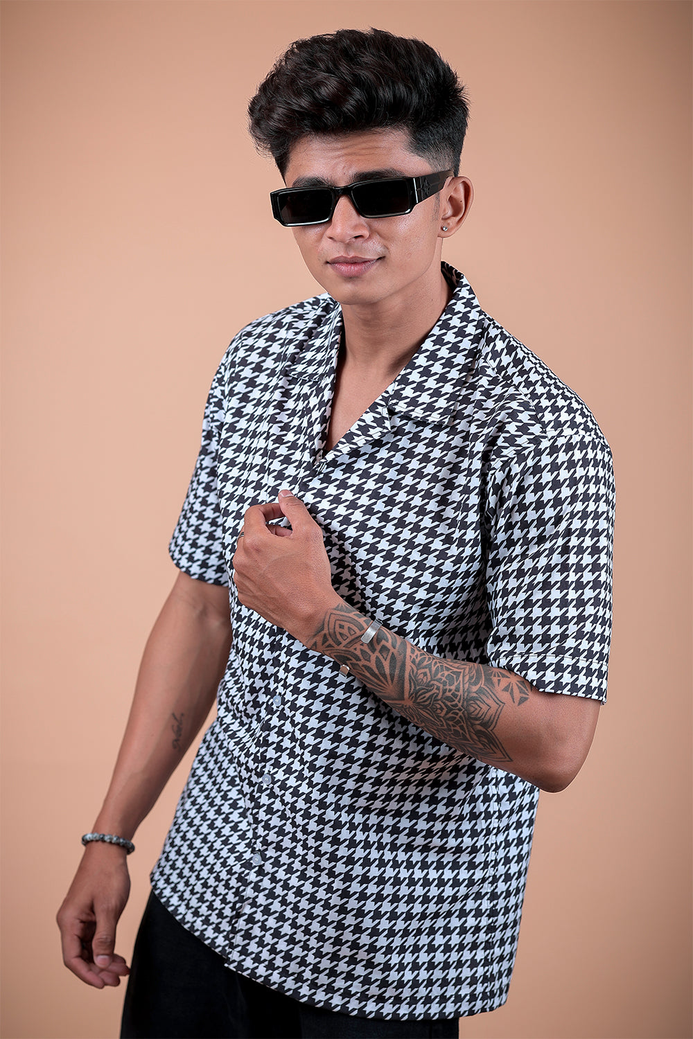 Black And White Printed Half Sleeve Shirt