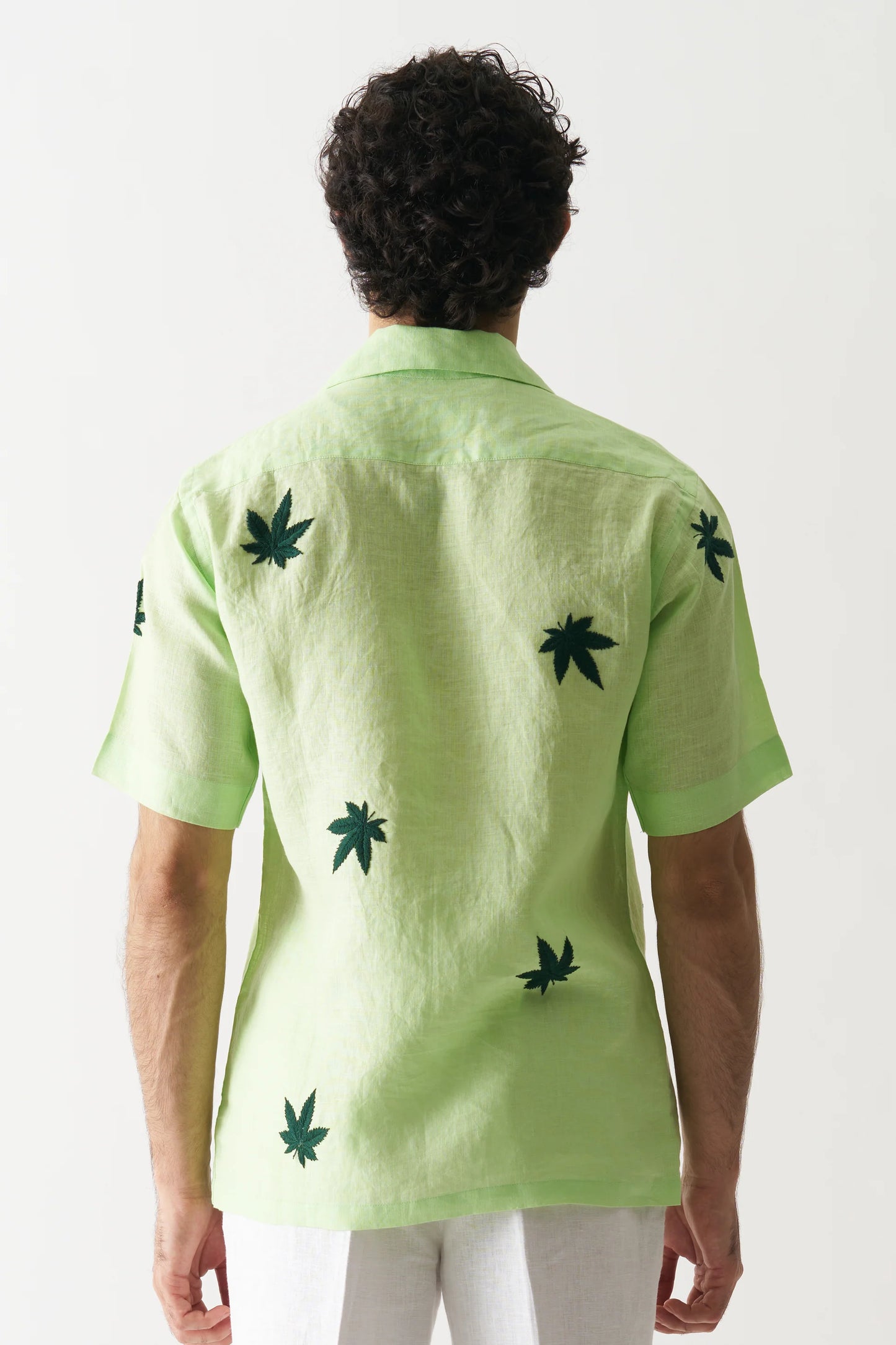 HIGH ON CANNABIS - HAND EMBROIDERED PURE LINEN SHIRT