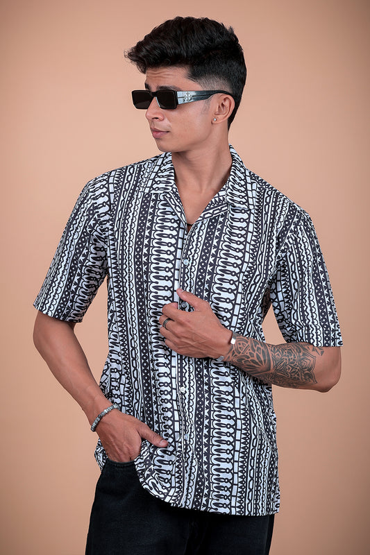 Black And White Printed Half Sleeve Shirt