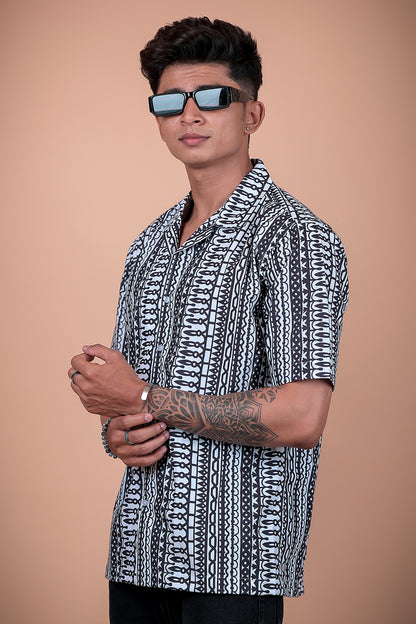 Black And White Printed Half Sleeve Shirt