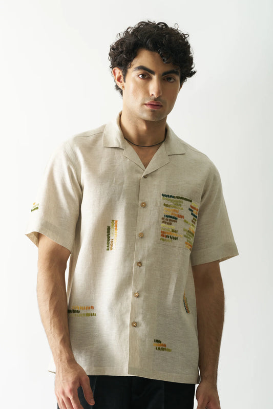 CLASSICAL ELEGANCE - HAND EMBROIDERED PURE LINEN SHIRT