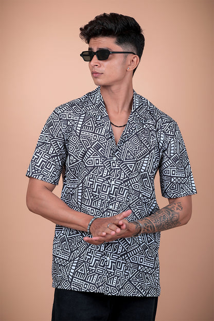 Black And White Printed Half Sleeve Shirt