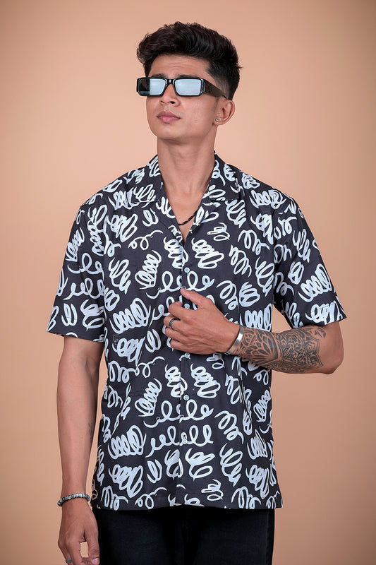 Black And White Printed Half Sleeve Shirt