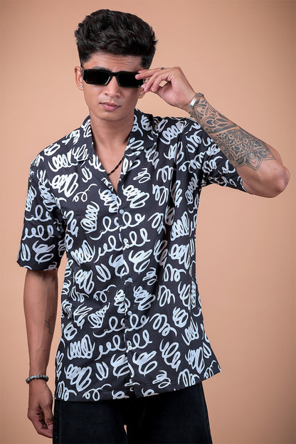 Black And White Printed Half Sleeve Shirt