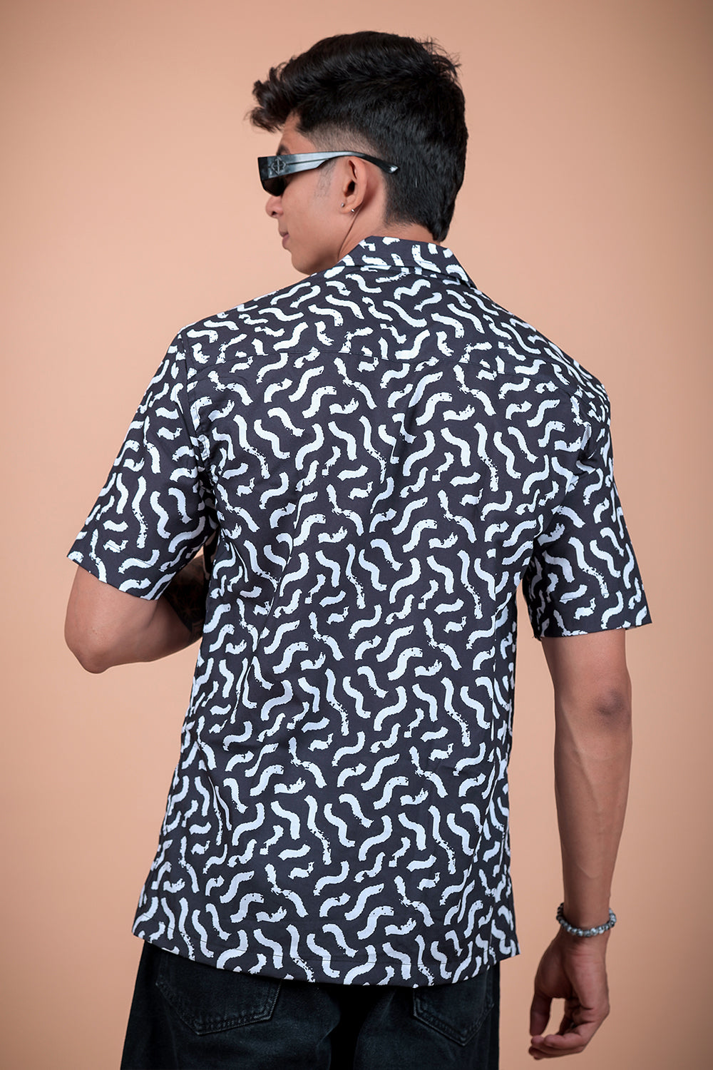 Black And White Printed Half Sleeve Shirt