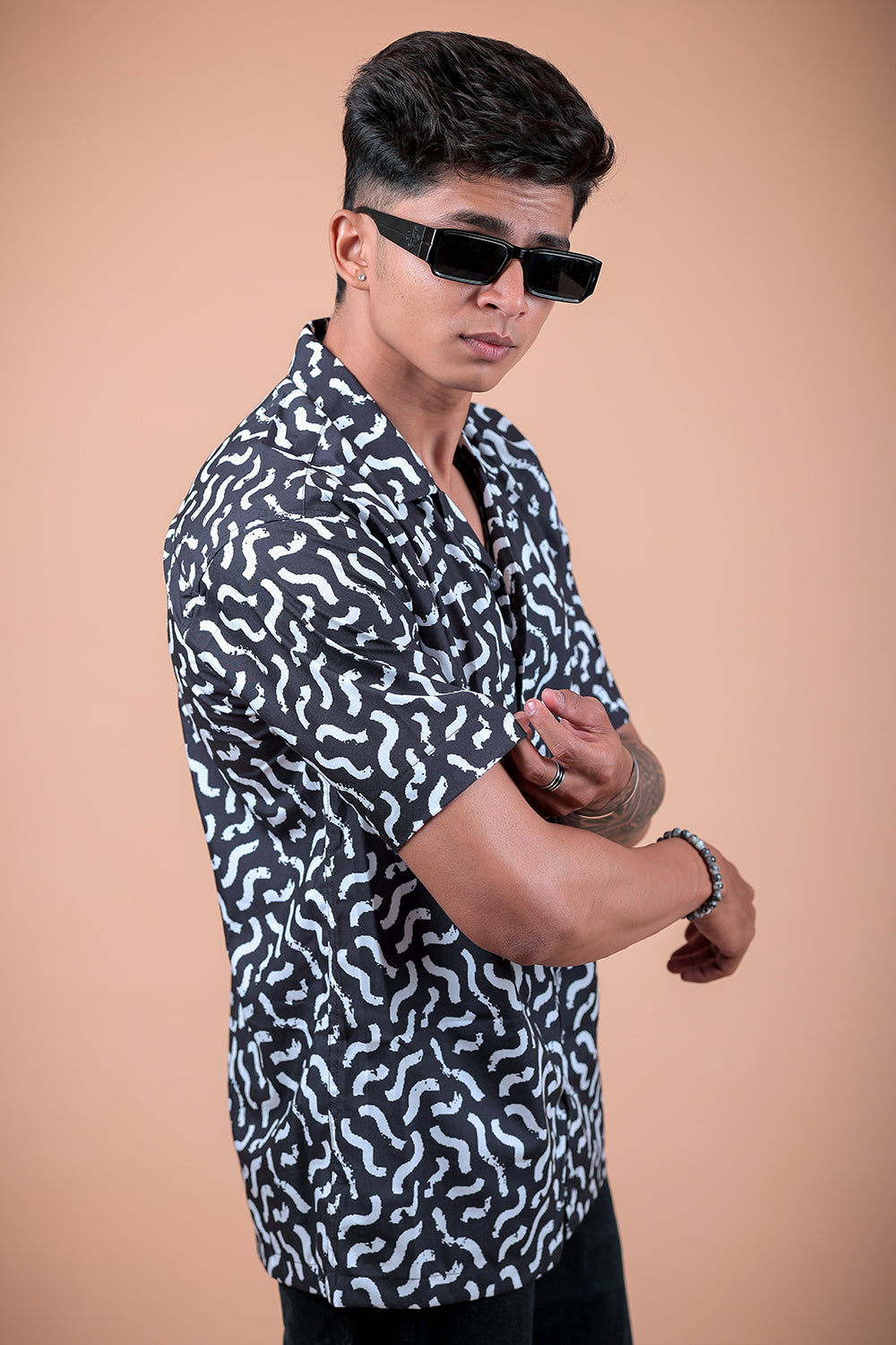 Black And White Printed Half Sleeve Shirt