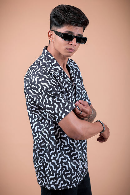 Black And White Printed Half Sleeve Shirt