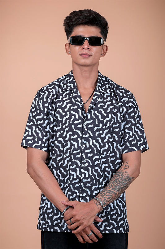Black And White Printed Half Sleeve Shirt