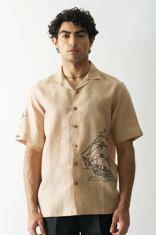 PIRATE'S PLUNDER - HAND EMBROIDERED PURE LINEN SHIRT