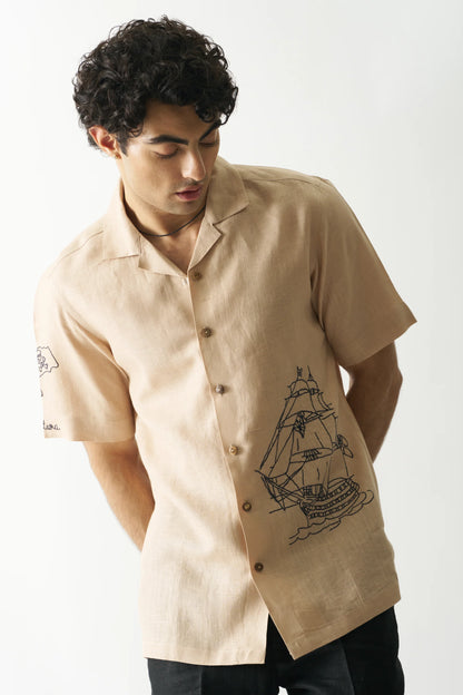 PIRATE'S PLUNDER - HAND EMBROIDERED PURE LINEN SHIRT