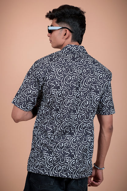 Black And White Printed Half Sleeve Shirt