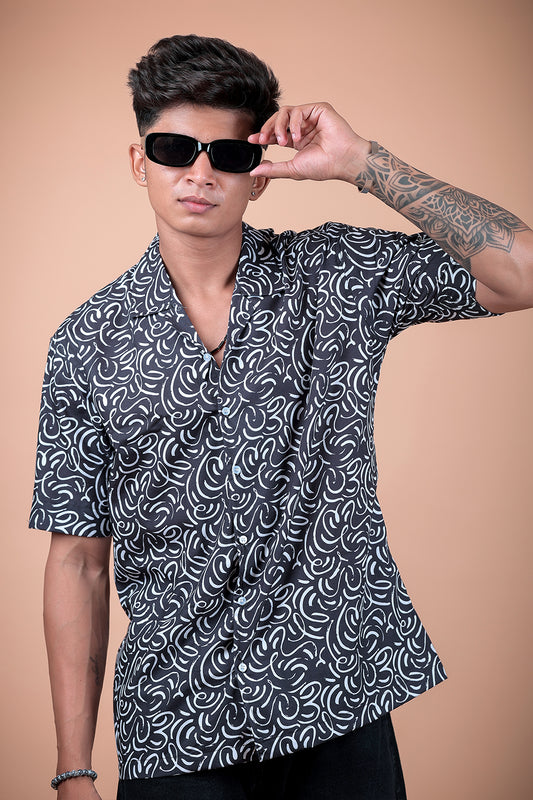Black And White Printed Half Sleeve Shirt