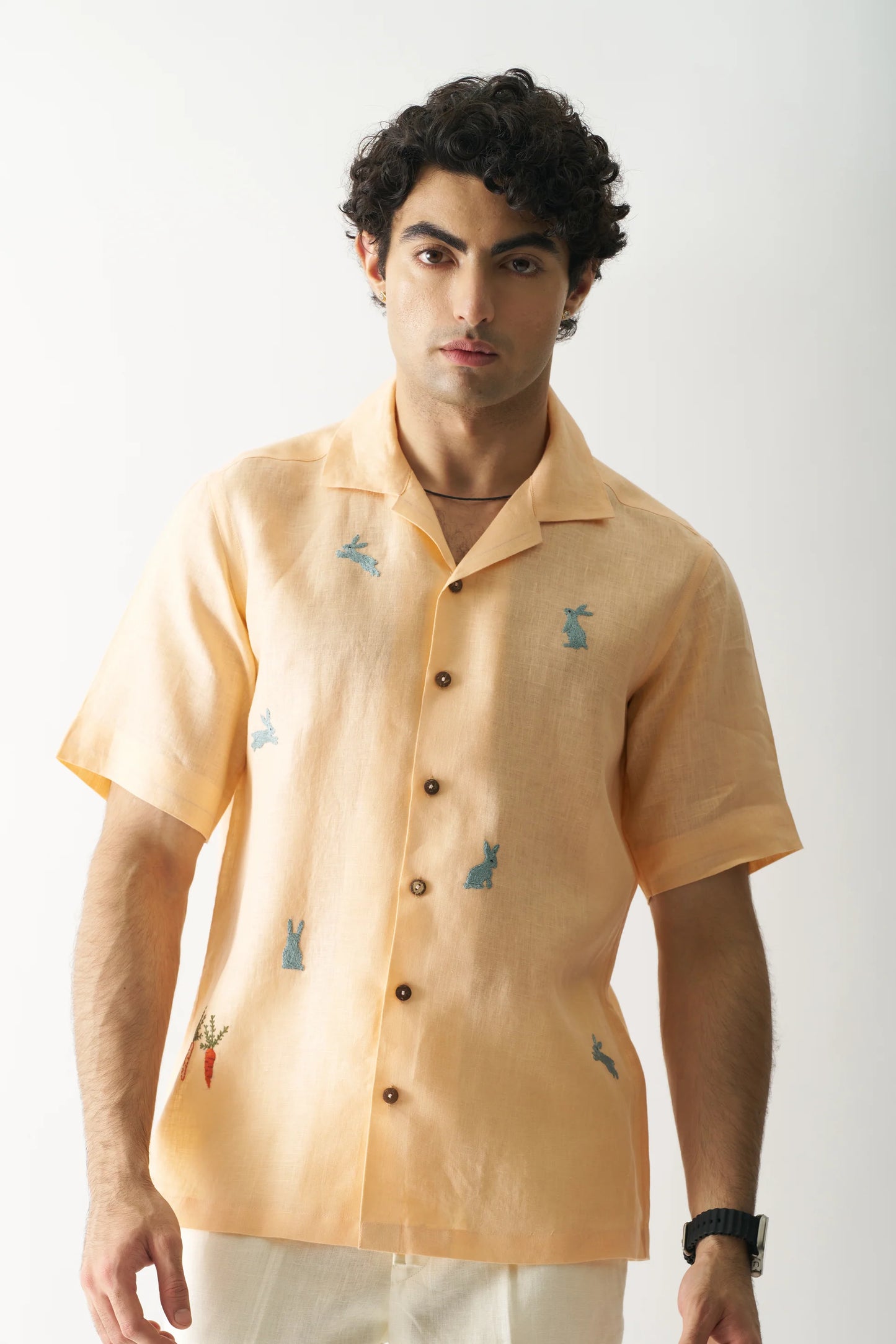 RABBIT'S WONDERLAND - HAND EMBROIDERED PURE LINEN SHIRT