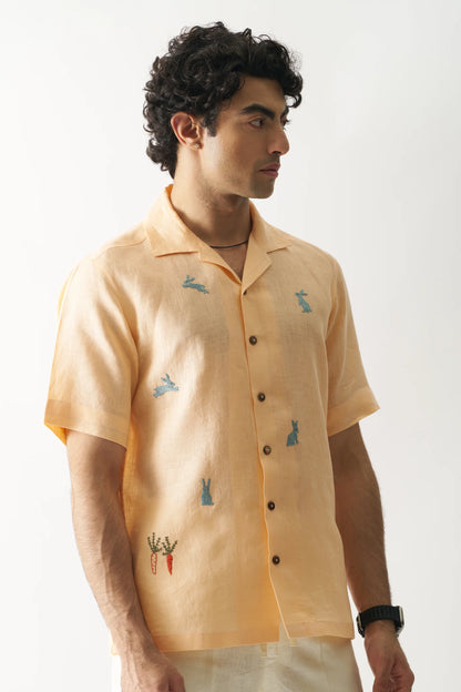 RABBIT'S WONDERLAND - HAND EMBROIDERED PURE LINEN SHIRT