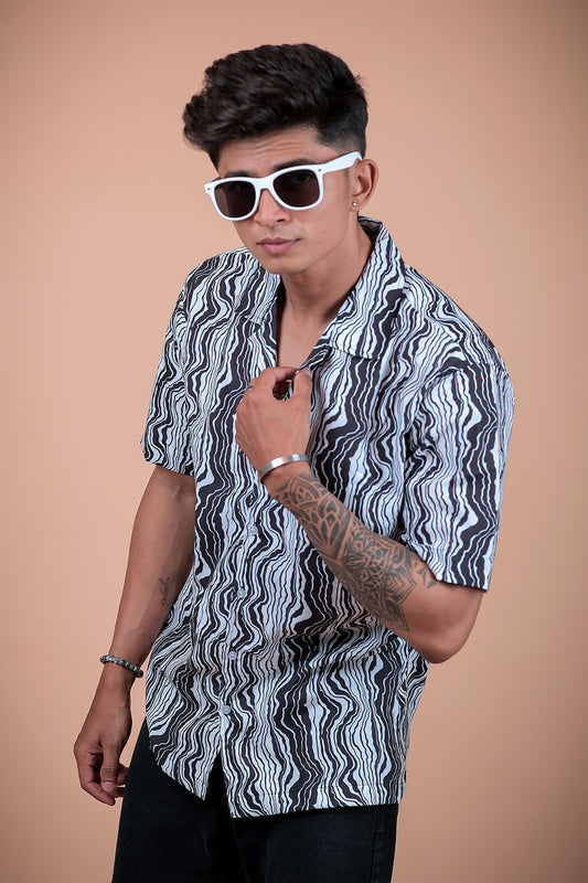 Black And White Printed Half Sleeve Shirt
