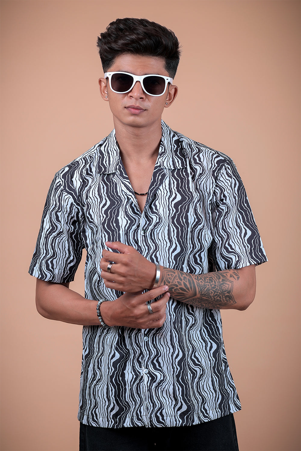 Black And White Printed Half Sleeve Shirt