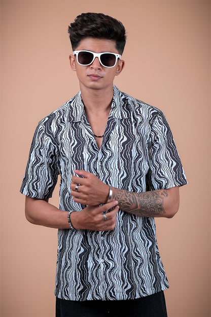 Black And White Printed Half Sleeve Shirt