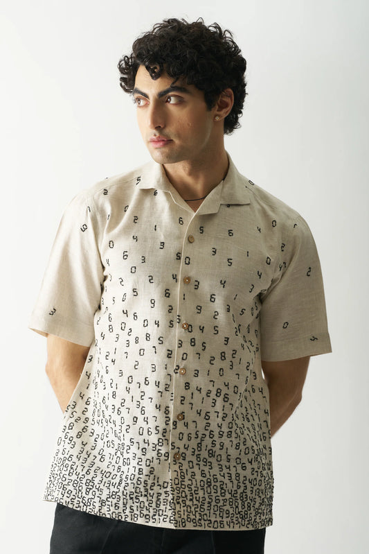 IT'S ALL ABOUT NUMBERS - HAND EMBROIDERED PURE LINEN SHIRT