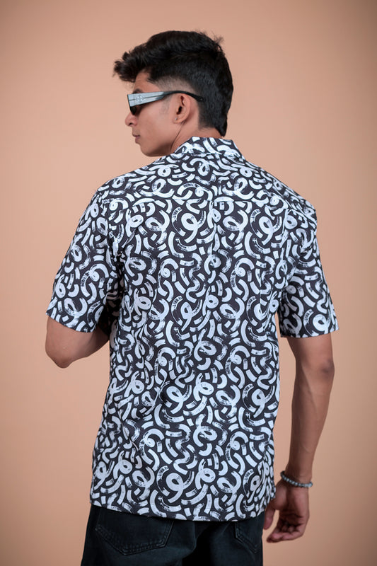 Black And White Printed Half Sleeve Shirt