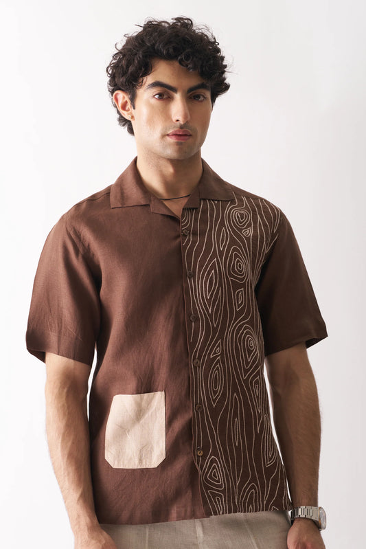 WOODLAND BREEZE - HAND EMBROIDERED PURE LINEN SHIRT