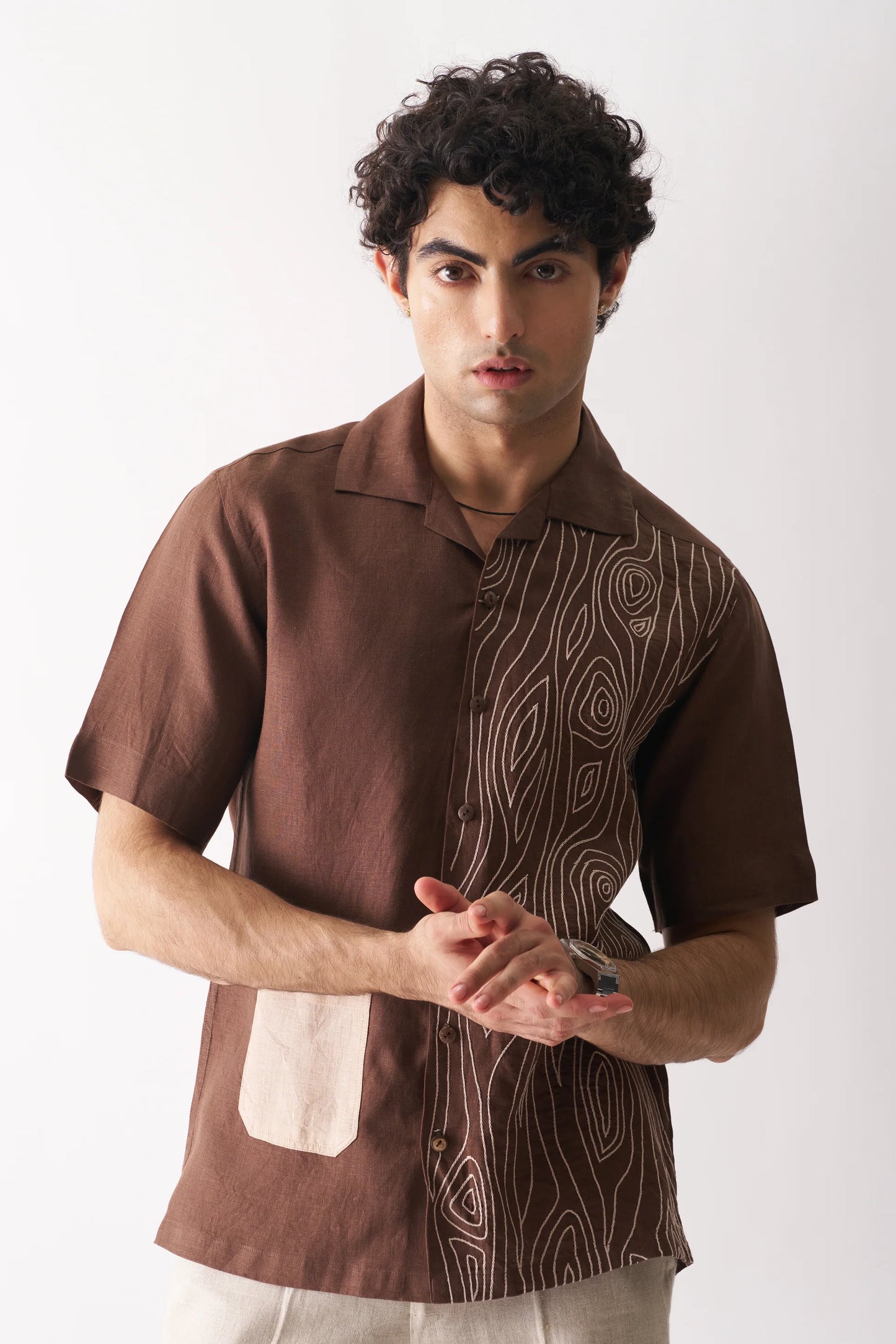 WOODLAND BREEZE - HAND EMBROIDERED PURE LINEN SHIRT