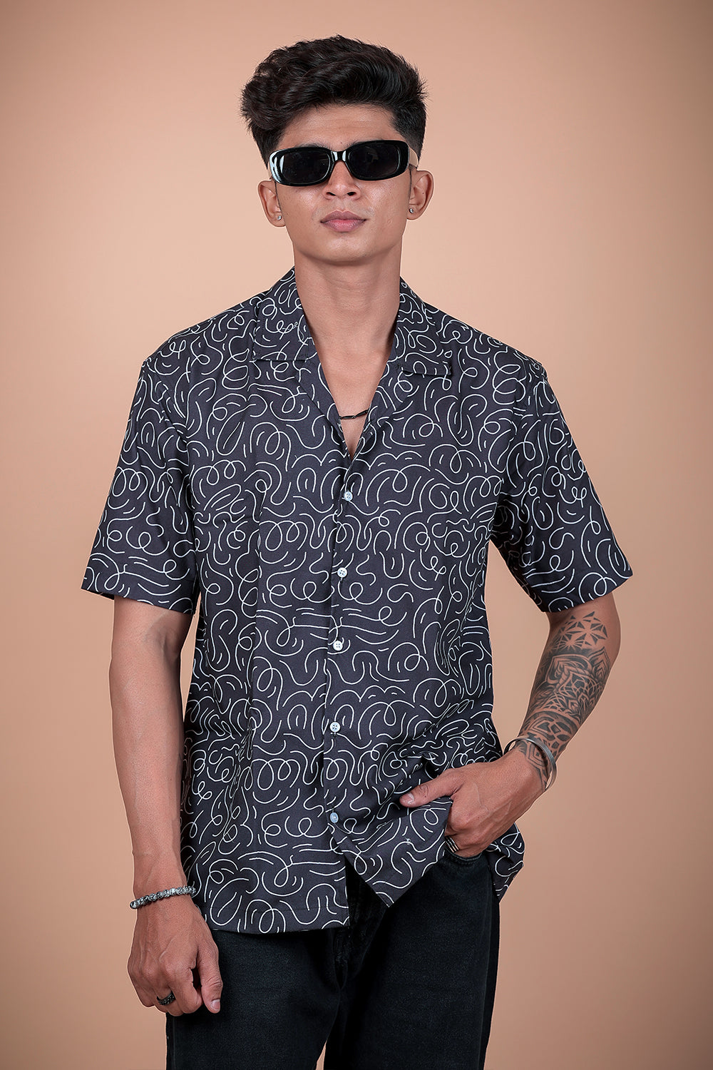 Black And White Printed Half Sleeve Shirt