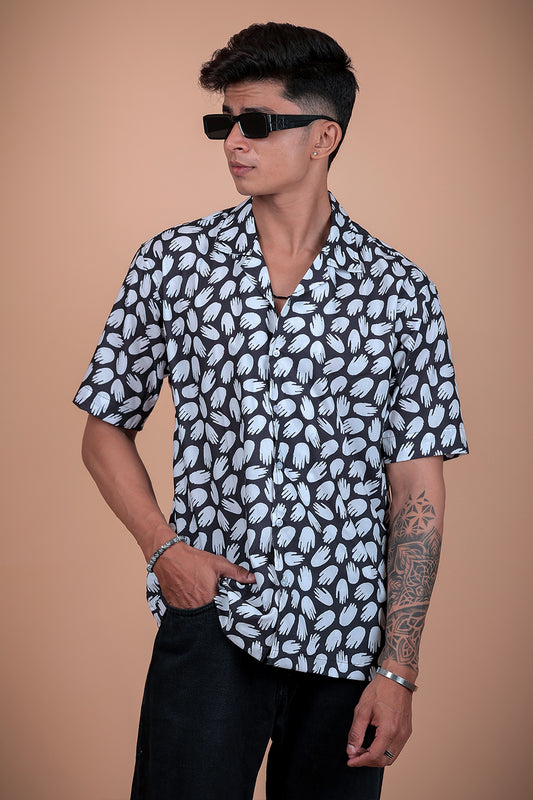Black And White Printed Half Sleeve Shirt