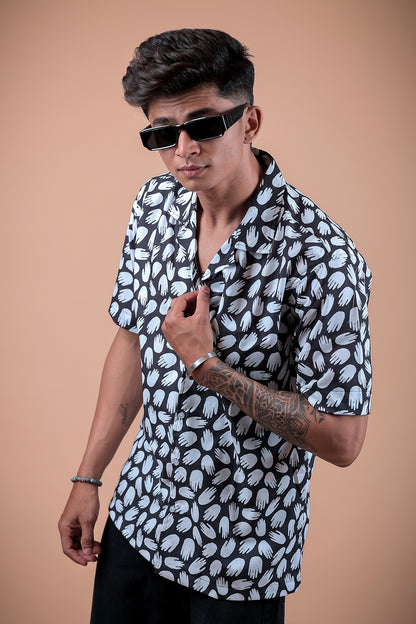 Black And White Printed Half Sleeve Shirt