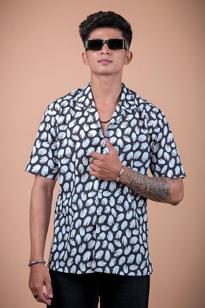 Black And White Printed Half Sleeve Shirt